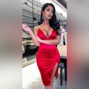 Fashion Nova Red Satin Mini Dress